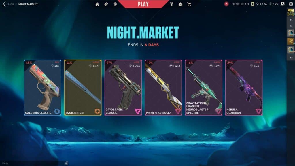 Armas clásicas y skin de Night Market Valorant