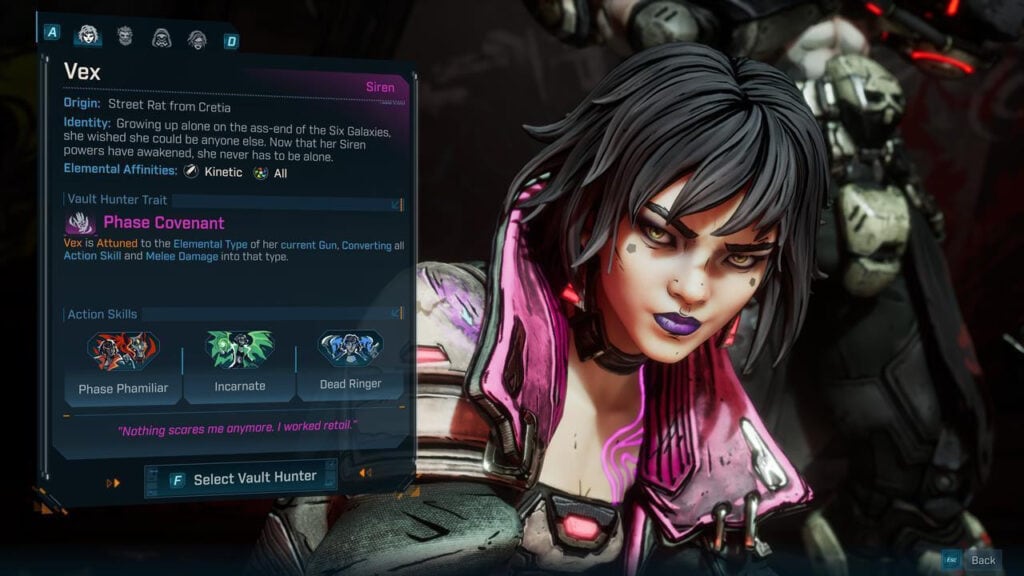 Habilidad Phase Phamiliar de Vex Siren en Borderlands 4.