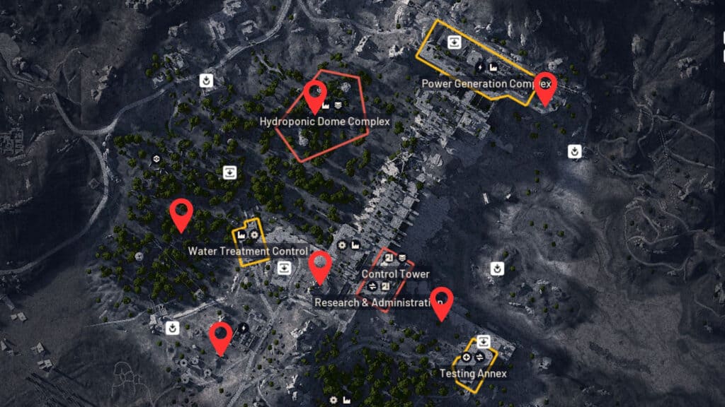 Ubicaciones Depósitos de Campo en Arc Raiders con antena de radar y lona azul en el techo