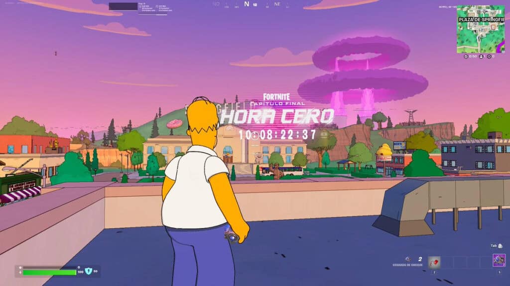 Arte promocional del evento final Hora Cero Fortnite con varios personajes en la isla