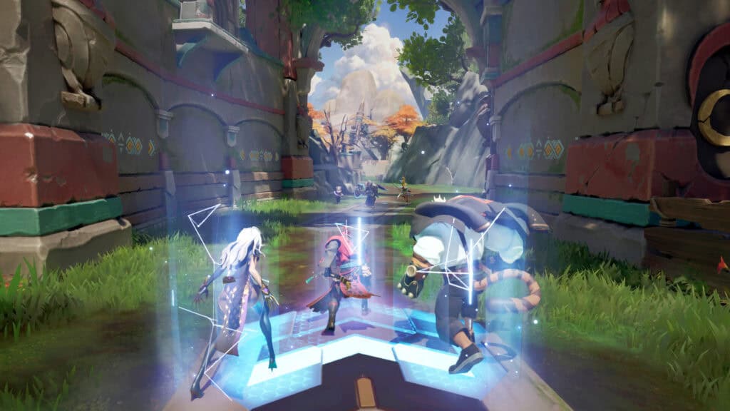 Combate intenso entre múltiples equipos en la beta cerrada final Project ZETA con vista en tercera persona.