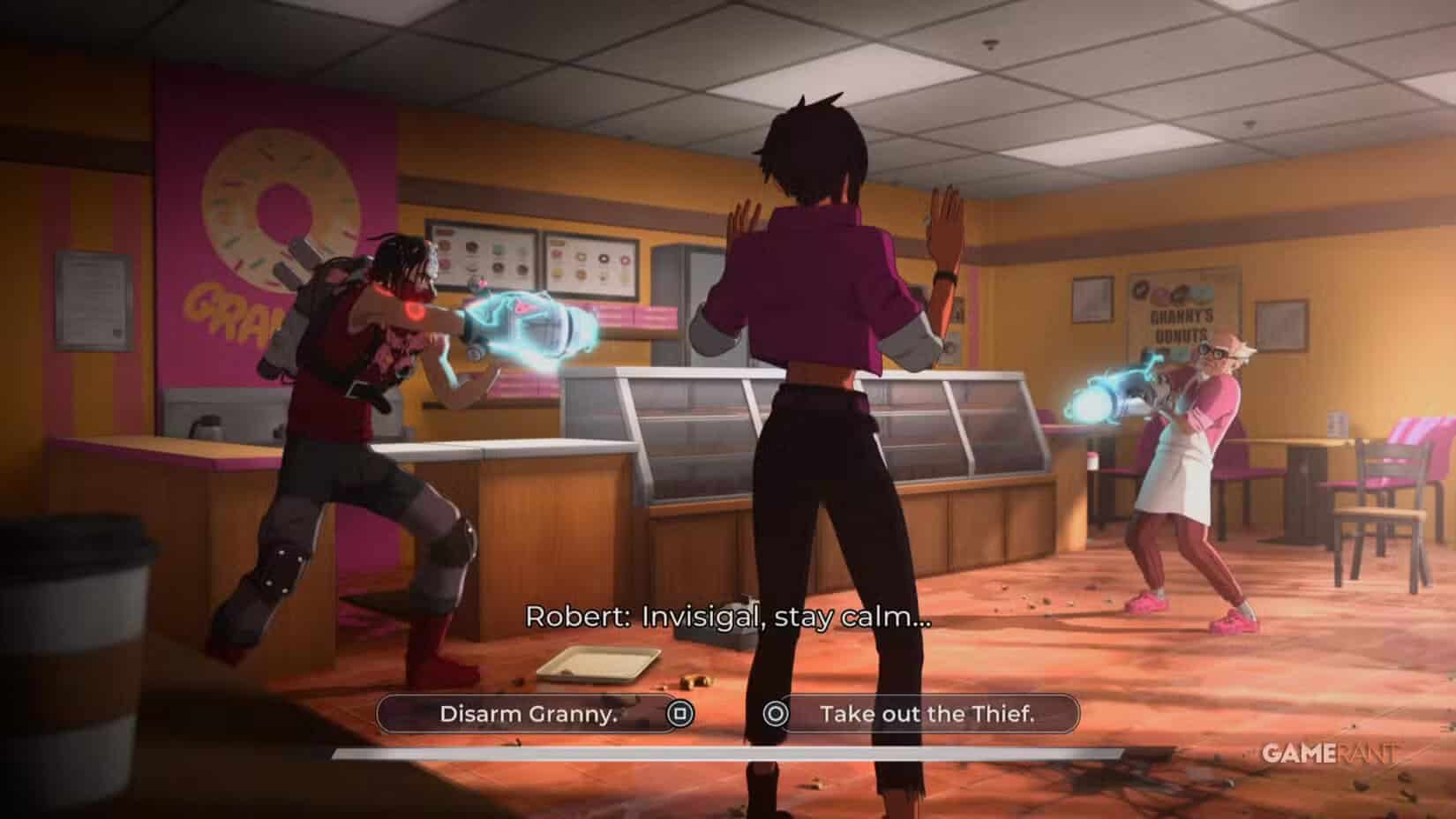 crisis de Invisigal en Granny’s Donuts en Dispatch Episodio 2