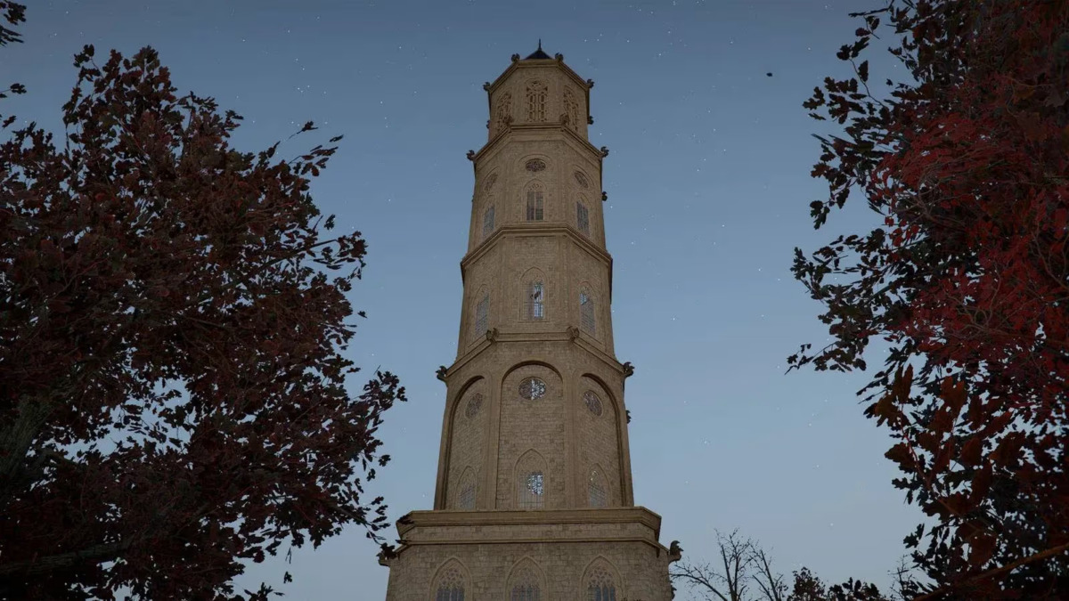 Vista exterior de la Aguja Perspicacia en Crimson Desert rodeada de las Montañas de Acero.